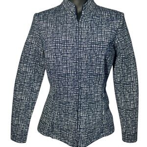 J. McLaughlin Billie Athletic Jacket Small Navy Blue & White Pattern Full Zip